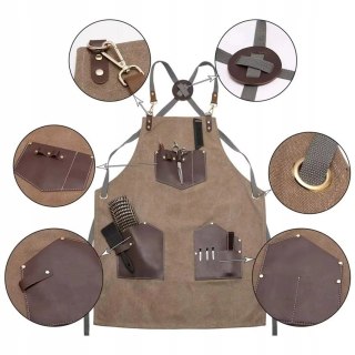 Fartuch fryzjerski z kieszeniami i skórzanymi wykończeniami VELLEPRO