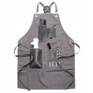 Fartuch fryzjerski z kieszeniami i skórzanymi wykończeniami szary VELLEPRO