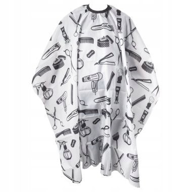 Peleryna fryzjerska biała z motywem fryzjerskim VellePro