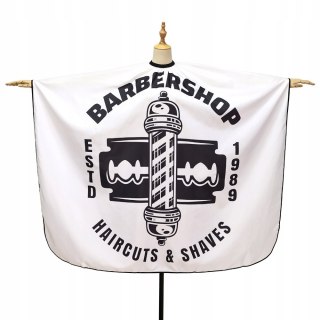 Peleryna fryzjerska biała z motywem barberskim VellePro