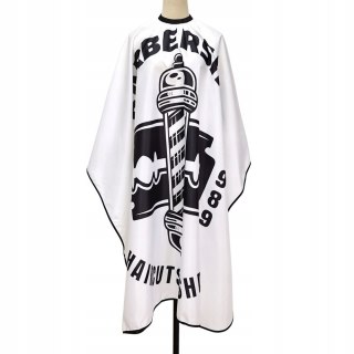 Peleryna fryzjerska biała z motywem barberskim VellePro