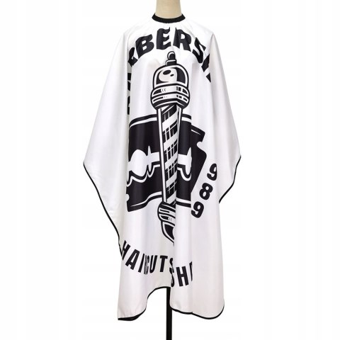 Peleryna fryzjerska biała z motywem barberskim VellePro