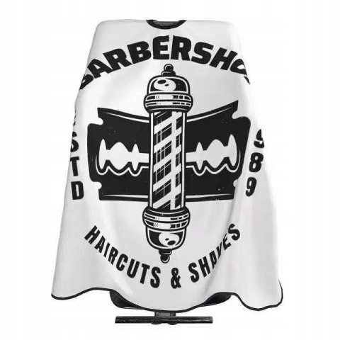 Peleryna fryzjerska biała z motywem barberskim VellePro