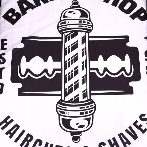 Peleryna fryzjerska biała z motywem barberskim VellePro